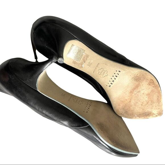 STEPHEN VENEZIA Black Leather Pointy Toe Pumps Heels Shoes Handmade In Italy 38 - Picture 9 of 12